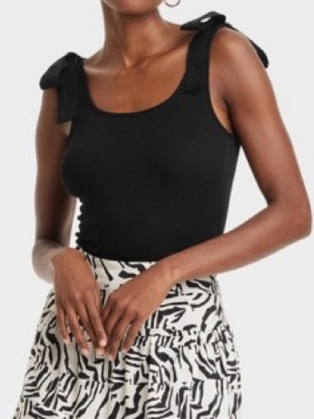 a new day Black Ribbed Sleeveless Tank Top w/ Bow On Top of Shoulder Straps. New